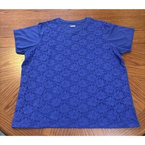 Sears Basic Editions Lace Front Round Neck T-Shirt Blue 1X